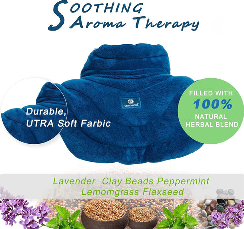 Microwavable Heat Pad for Neck and Shoulders, Weighted Moist Heating Wrap for Pain Relief, Blue