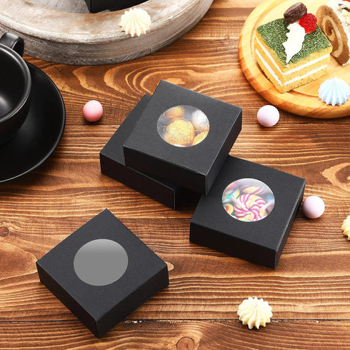 Chinco 30 Pcs Kraft Paper Box with Clear Window - Homemade Soap Boxes for Bakery Cookies, Gift Packaging, Black