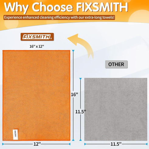 -Pack 50, 16"X12" FIXSMITH Microfiber Cleaning Cloth of Highly Absorbent Cleaning Rags(Grey&Orange), All Purpose