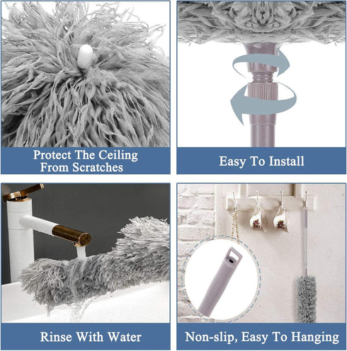 Microfiber Feather Duster, Extendable Cobweb Duster with 100 inches Pole, Washable & Lightweight for Cleaning
