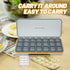 Portable Weekly Medicine Organizer Box with Compartments Transparent Blue Detachable Pill Dispenser for Travel Compact
