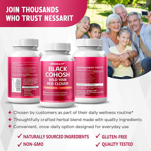 NESSARIT 9,600mg* 150 Black Cohosh Hormonal Balance Support with Wild Yam, Red Clover, Ashwagandha, Chasteberry & More