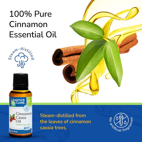 Earth's Care Cinnamon Cassia Oil - 100% Pure Cinnamon Essential Oil for Diffuser - 1 Fl OZ (1 Bottle)