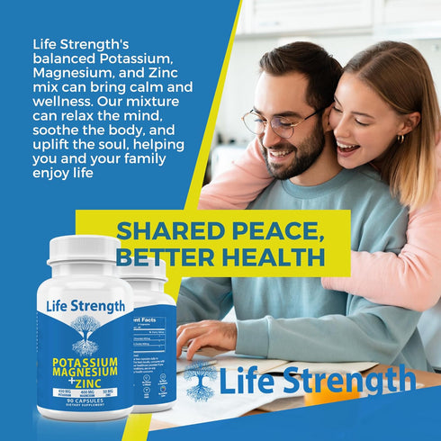 Life Strength Magnesium Potassium Supplements, 90 Capsules for Vascular Health & Leg Cramps