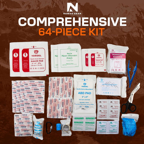 N NOMAD GEAR 64-Piece Waterproof First Aid Kit for Camping, Boating, Hiking Outdoor Emergency Medical Bag with Roll-Top