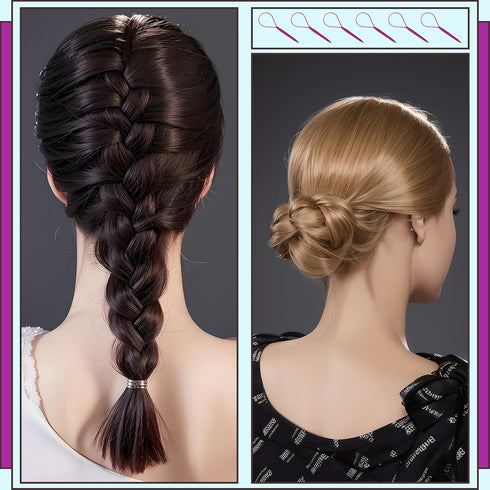 Teenitor 4pcs Pony Hair Tail Accessories - 2 Pairs French Braiding Tool, Turvy Styling Tool for Women Girls, Purple/Blue