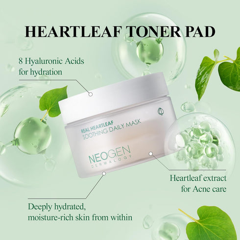 NEOGEN DERMALOGY Real Heartleaf Soothing Daily Pad, Heartleaf Toner Pad, 40 Pads