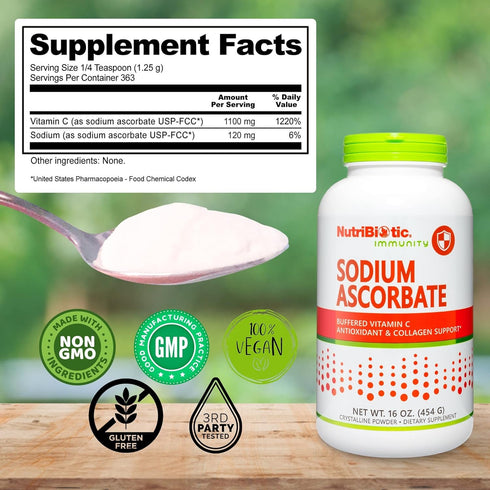 NutriBiotic Sodium Ascorbate Buffered Vitamin C Powder, 16 Oz | Vegan, Non-Acidic Immune Support