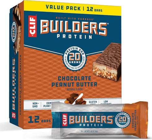 CLIF Builders Protein Bars - Chocolate Peanut Butter Flavor - Gluten-Free, Non-GMO, 20g Protein - 2.4 oz