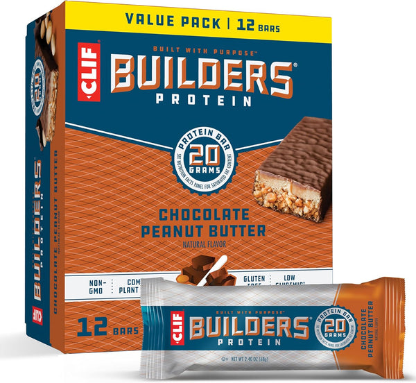 CLIF Builders Protein Bars - Chocolate Peanut Butter Flavor - Gluten-Free, Non-GMO, 20g Protein - 2.4 oz