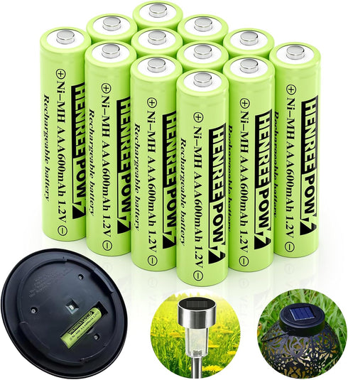 Henreepow AAA Rechargeable Battery, 1.2v Ni-MH Solar Batteries, Low Self-Discharge, Pre-Charged Triple A Battery