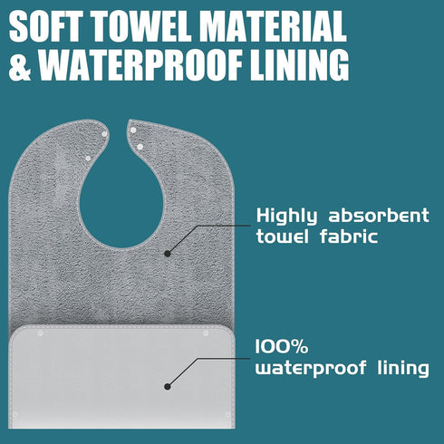 Lunluarai Adult Bibs for Men and Women, Reusable Terry Bibs for Elderly Senior, Waterproof Towel for Adults