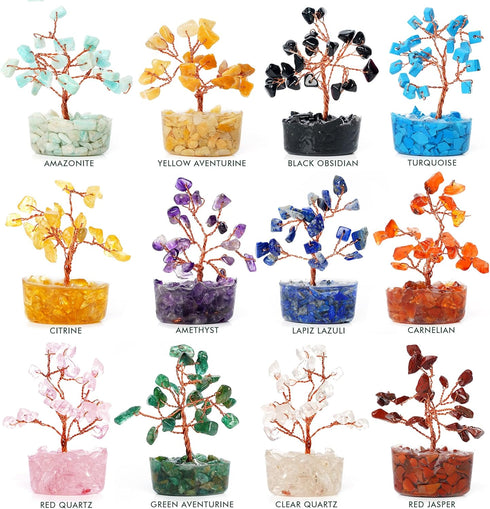 Set 12 Sets Crystal Tree of Unique Birthday Gifts for Women, Sister, Mom & Dad, Home Office Decor for Positive Energy
