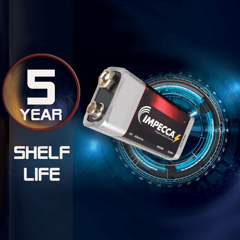 Impecca 9 (24-Pack) 9V, 24 Count, 6LR61 Volt Batteries, Premium Alkaline High Performance, Ultra Long Lasting