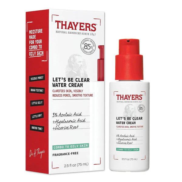 THAYERS Let's Be Clear Water Face Cream, Moisturizer with Azelaic Acid and Hyaluronic Acid, 2.5 Oz