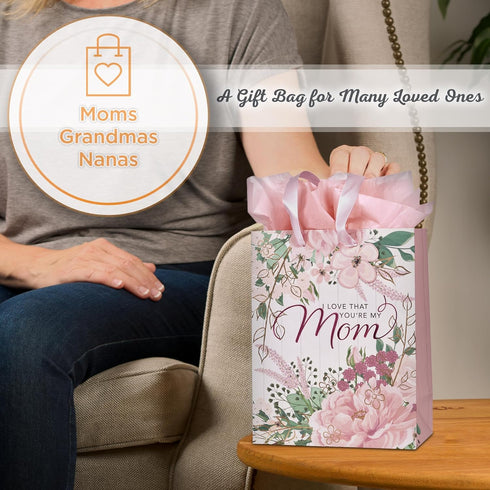 Christian Art Gifts Gift Bag/Tissue Paper Set - For Moms, I Love That You're My Mom, Pink, Medium