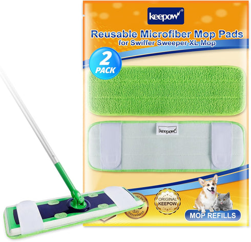 KEEPOW Microfiber Mop Pads for Swiffer XL Mops Reusable Wet and Dry