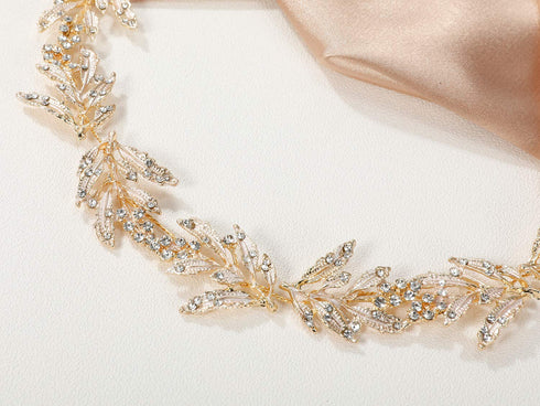 SWEETV Leaf Wedding Headpieces - Gold Bridal Headband with Rhinestones for Bride and Flower Girl