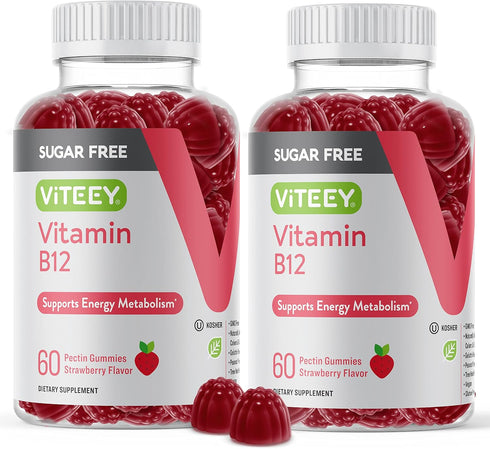 Vitamin B12 Gummies for Adults & Teens 1000mcg, Sugar Free - Vegan, Gluten Free, Tasty Chewable Strawberry Gummy