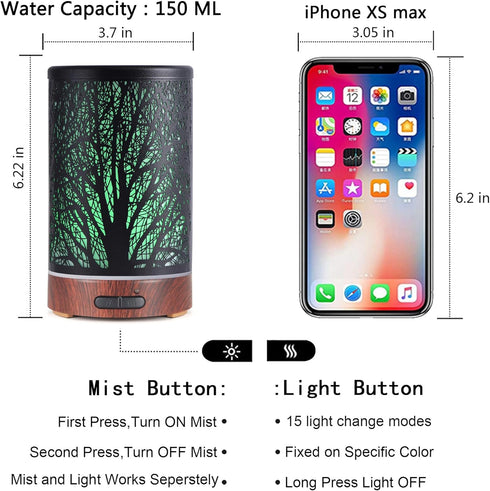 Essential Oils Diffuser, 150ML Aromatherapy Humidifier, Metal Cool Mist with 7 Colors Lights, Auto Off, Gift for Mom