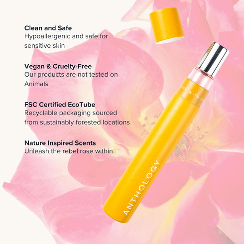 ANTHOLOGY Rose on Fire Roll on Perfume oil for Women - 0.3oz 9 ML | Turkish Rose, Spicy Pepper, Musk