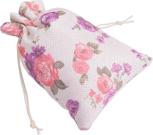 Sansam 20pcs Drawstring Burlap Gift Bags - 4.0x5.6'' Cream Flower Patterns Jute Bags for Jewelry