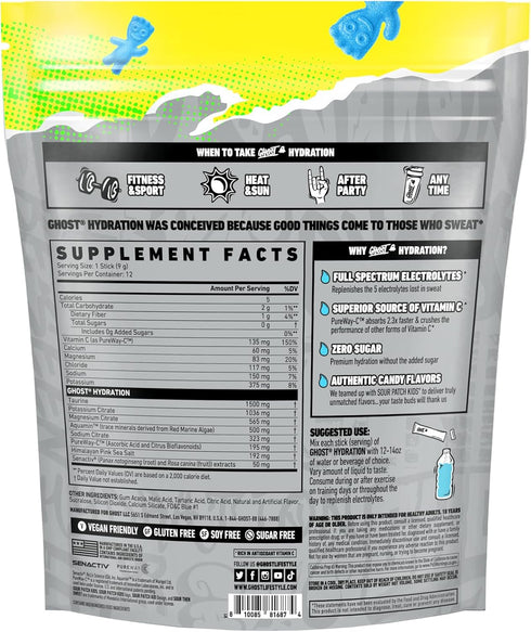 GHOST Hydration Packets - Sour Patch Kids Blue Raspberry - 12 Sticks Electrolyte Powder with Magnesium, Potassium,
