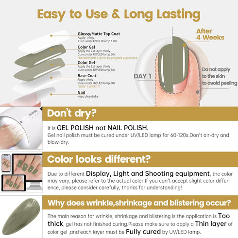 YTD Likomey Gel Nail Polish, 15ml Sage Green Soak Off UV Varnish, Spring Summer Grey Green DIY Nail Art Gel