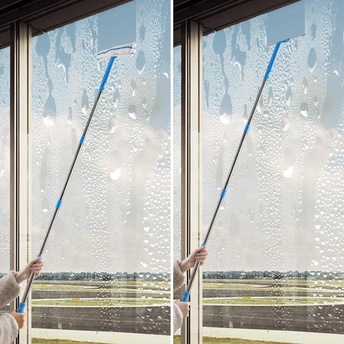 Window Cleaner with Long Handle (57IN), Glass Cleaning Tools with Microfiber Scrubber & Silicon Squeegee Kit