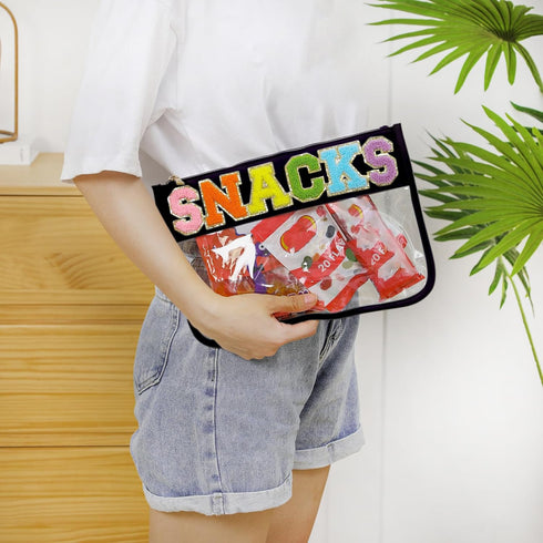DYSHAYEN Chenille Letter Clear Zipper Pouch, Nylon Clear Cosmetic Bag for Travel, Makeup Bag for Women Girls