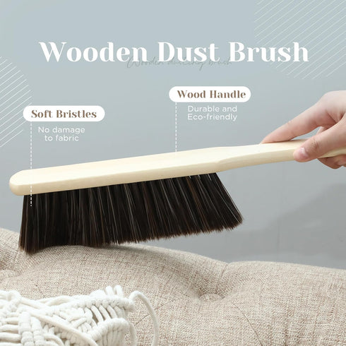 Tioncy 8 Pieces Wooden Dust Brush Hand Broom with Long Wood Handle, Soft Bristle Cleaning Brush for Outdoor Furniture