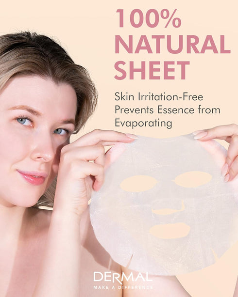 DERMAL Wine Collagen Essence Korean Facial Mask, Pack of 10, Hydrating & Revitalizing Sheet for Tired Skin