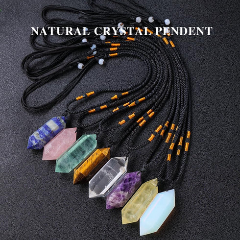 Runyangshi Clear Quartz Healing Crystal Pendants, Double Pointed Natural Crystal Quartz Necklace