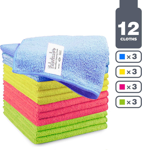 Turkish Microfiber Cleaning Cloth of 4 Colors | 20% Polyamide for Elevated Liquid Suction | Must Have Drying Supply for Kitchen and Home Accessories | Rags with Reinforced Edges, Pack of 12