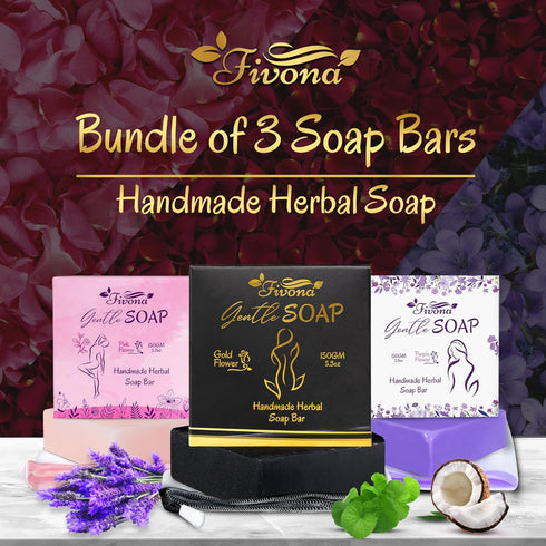 Set 3 3x 5.3oz FIVONA of Yoni Herbal Soap Bars for Gentle Feminine Intimate Wash and Whole Body All-Natural Handmade