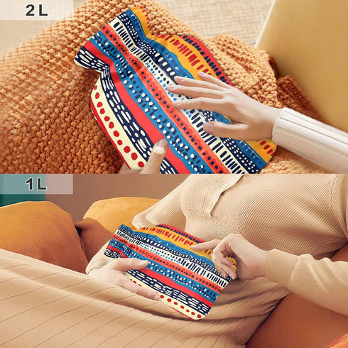 tplaotee 2Lwater Tummy Red and Blue Stripe Pattern Doodle Art hot Waterbottle with Soft Cover, Bags for Warmer,Pain