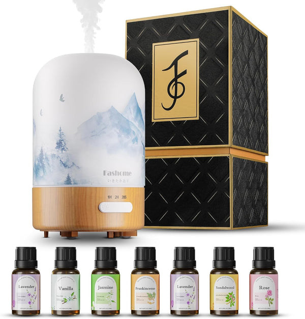 Aromatherapy Diffuser Gift Set with 6 Essential Oils Fashome Ultrasonic 100ML Glass