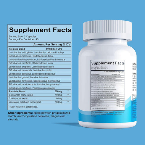Probiotics for Women and Men, 500 Billion CFU, 22 Strains + Organic Prebiotics, Daily Probiotics for Digestive, Immune, & Gut Health - 90 Capsules