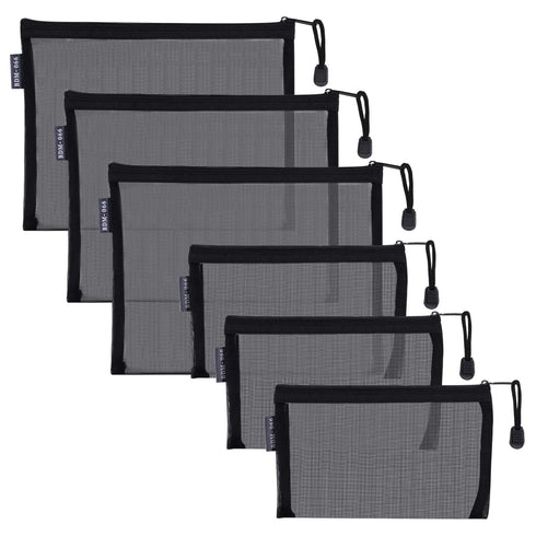 HRX Package Nylon Mesh Cosmetic Zipper Bags, 6PCS Black Makeup Pouches for Travel Organizer Case