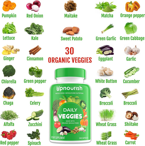 UpNourish Organic Fruits and Veggies Supplement, 480 Capsules for Diet Balance and Energy