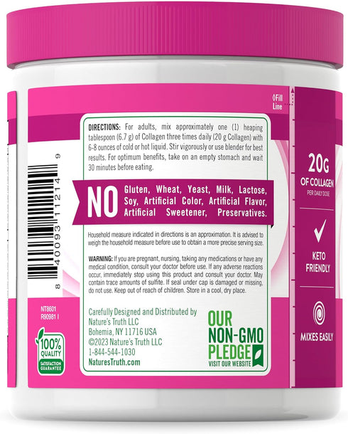 Nature's Truth Collagen Powder | 7 oz | Type I and III | Grass Fed, Paleo and Keto Friendly Collagen Peptides |
