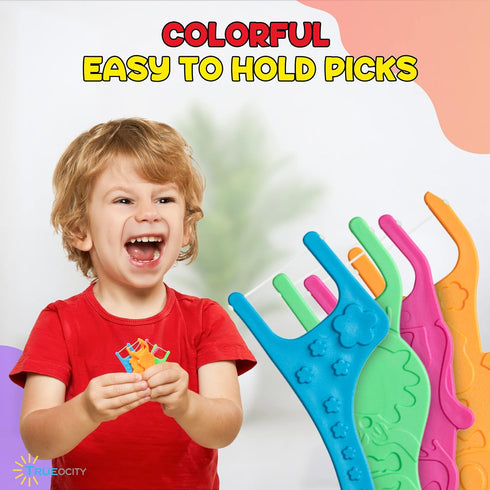 Biodegradable Kids Flossers - 200 Pack, Natural Fluoride Free Organic Animal Dental Floss Picks for Kids (Mild Orange)