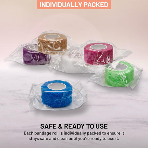 Self Adherent Cohesive Wrap Bandages, Pack of 6 Rolls 1 Inch X 5 Yards for First Aid Tape in Rainbow Color