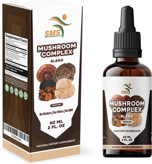 Immune 2 oz Mushroom Complex Supplement Drops Tincture, Lion's Mane, Reishi, Turkey Tail, Chaga, for System Support