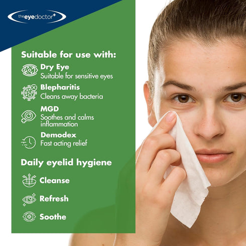 The Eye Doctor Tea Tree Eyelid Wipes, 40 Cleansing Lid Wipes for Dry Eye Blepharitis MGD & Demodex