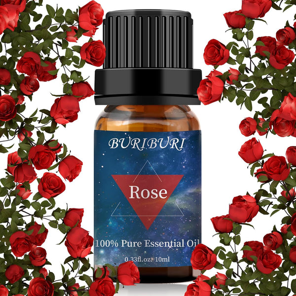 BURIBURI Rose Essential Oil for Diffuser, 100% Pure Natural Aromatherapy - 10ml Romantic Rose Scented Oil