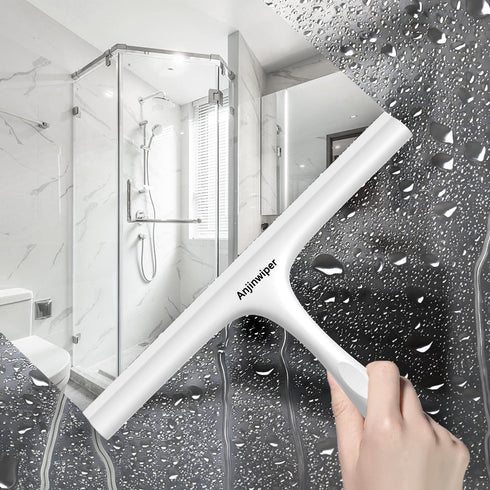 Squeegee(10 inch-White) All-Purpose Shower Squeegee for Shower Glass Door with Adhesive Hook, Silicone Squeegee