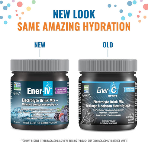 Ener-IV Electrolyte Hydration & Energy Drink Mix, Low Sugar Non-GMO, Mixed Berry Powder for Muscle Recovery - 45