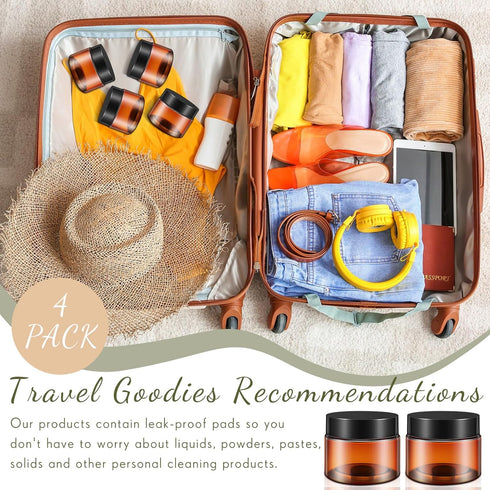 Patelai 4 Pieces Round Clear Plastic Jars with Lids, Leak Proof Containers for Travel Storage & Beauty Products (Amber,