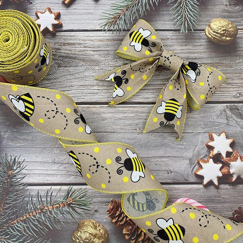 12 Yards Bumble Bee Ribbons Bee Wired Edge Ribbon Honeybee Decorative Ribbons Yellow Craft Ribbons for Wrapping Floral Hanging Ornaments Home Decoration by Propupy